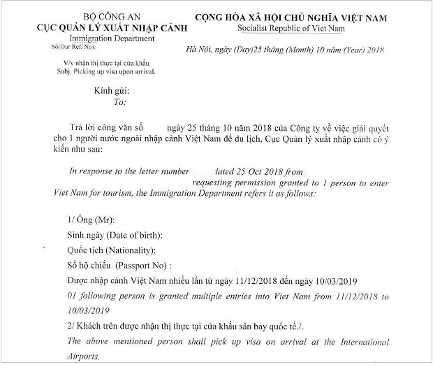 công văn nhập cảnh Việt Nam