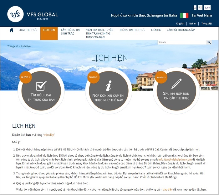 Dịch vụ đặt lịch hẹn visa &Yacute;