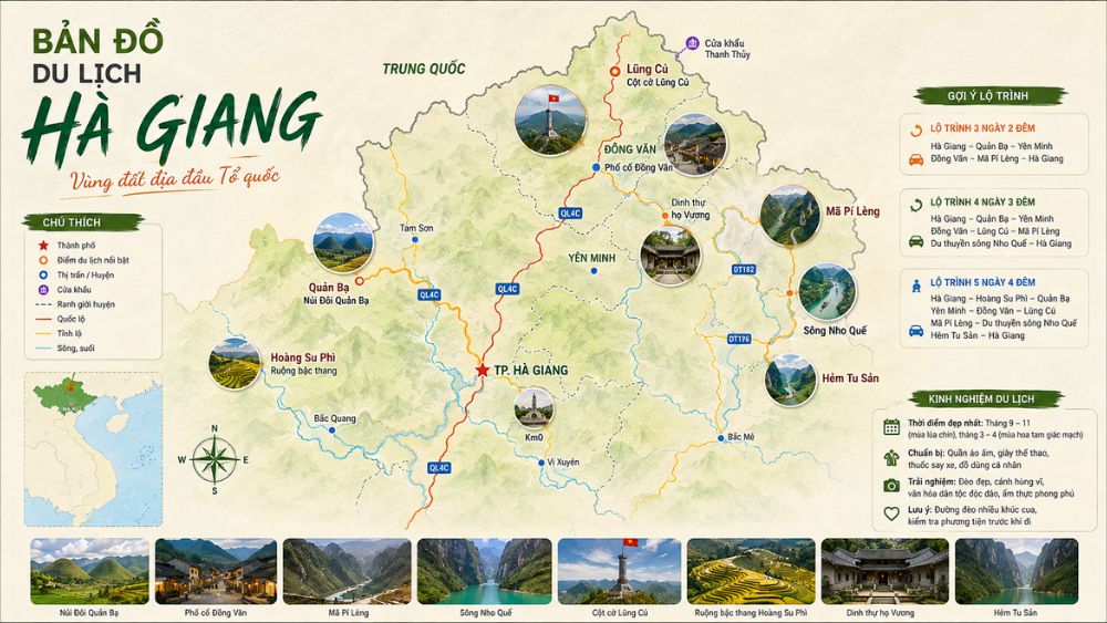 Bản đồ du lịch Hà Giang chi tiết giúp chuyến đi của bạn trở nên dễ dàng hơn