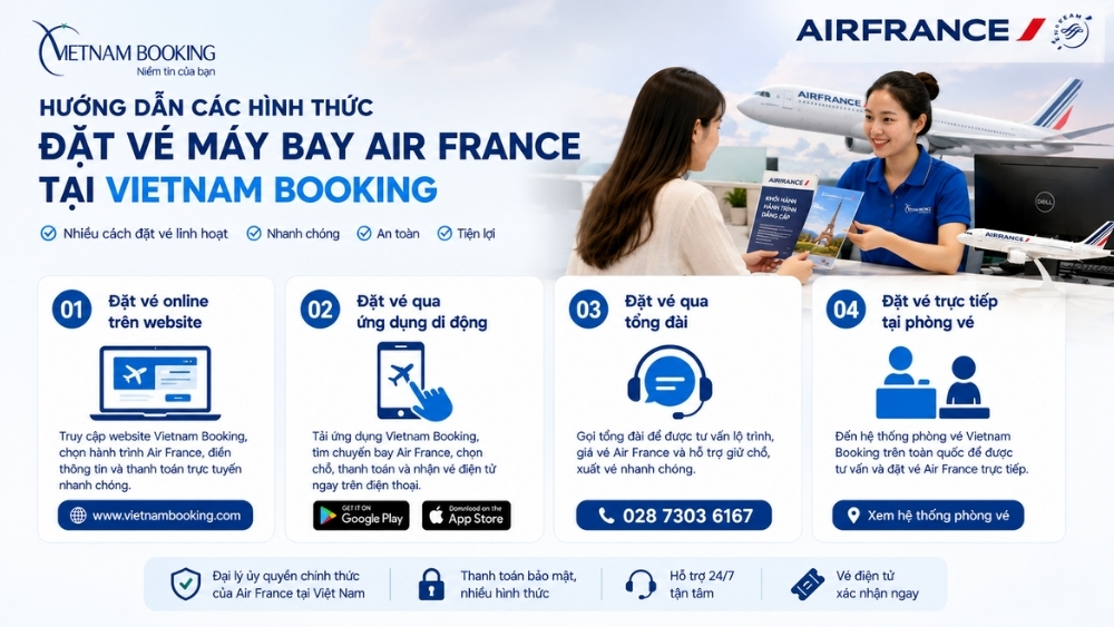cach dat ve may bay air france qua vietnam booking