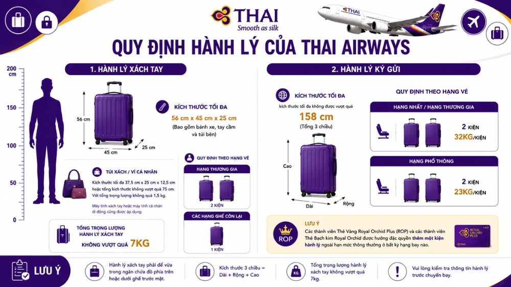 Quy định h&agrave;nh l&yacute; x&aacute;ch tay v&agrave; k&yacute; gửi h&atilde;ng Thai Airways