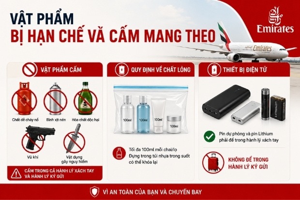C&aacute;c vật phẩm bị hạn chế v&agrave; cấm mang theo