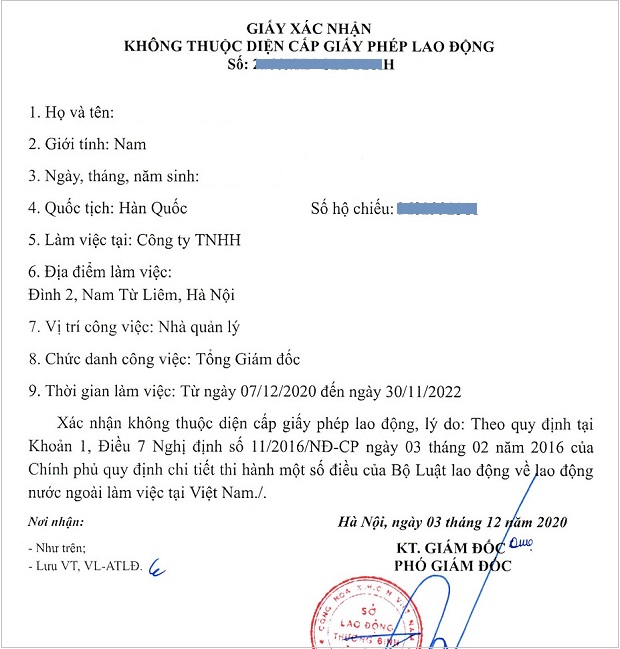 thủ tục xin miễn giấy phép lao động