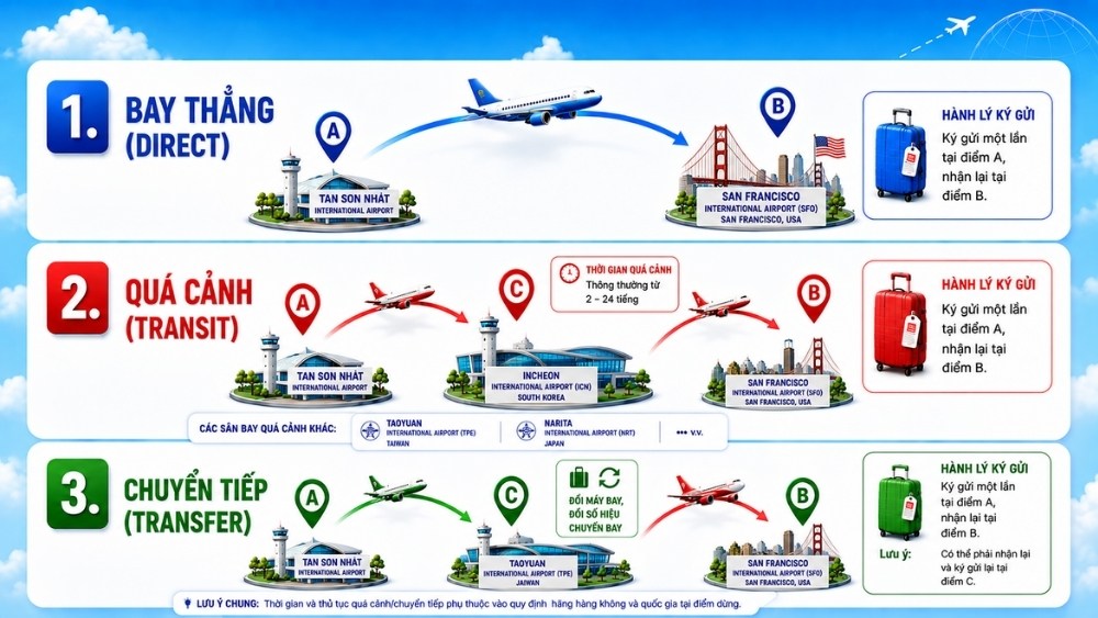 So s&aacute;nh c&aacute;c h&igrave;nh thức bay phổ biến
