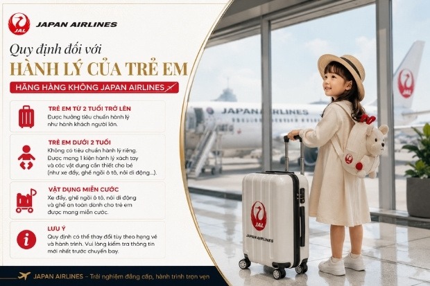 h&agrave;nh l&yacute; miễn cước v&agrave; c&aacute;c vật dụng cho b&eacute; tr&ecirc;n chuyến bay của Japan Airlines.