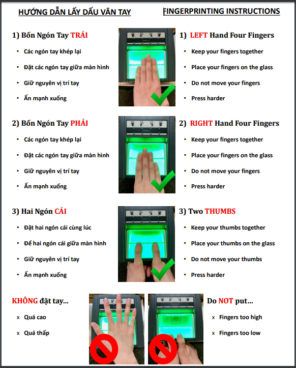 Lấy dấu vân tay làm visa định cư mỹ