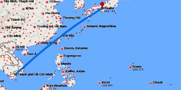 ve may bay tu osaka ve viet nam