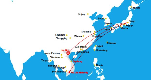 ve may bay tu tokyo ve viet nam