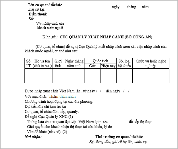 c&ocirc;ng văn nhập cảnh thăm th&acirc;n