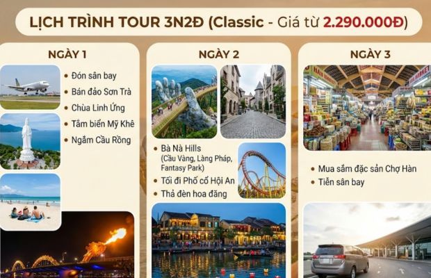 Chi tiết lịch trình Tour du lịch Đà Nẵng 3 ngày 2 đêm tham quan Sơn Trà, Bà Nà Hills, Hội An và Chợ Hàn