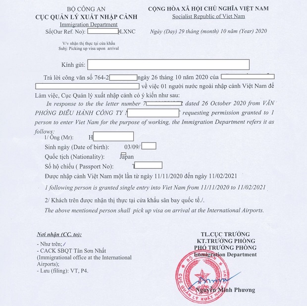 Công văn nhập cảnh Việt Nam mục đích làm việc. lệ phí xin công văn nhập cảnh