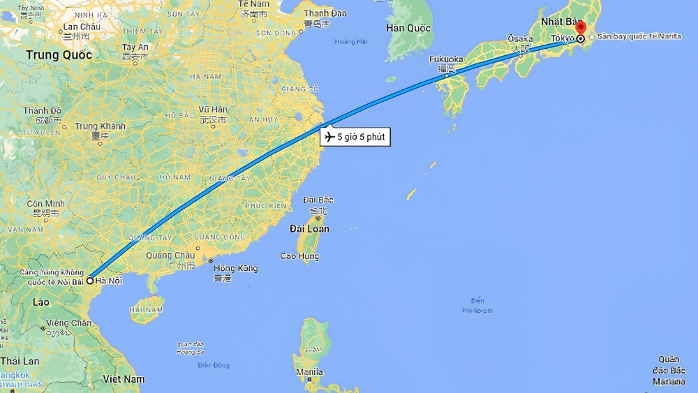Thời gian bay từ H&agrave; Nội đến Osaka