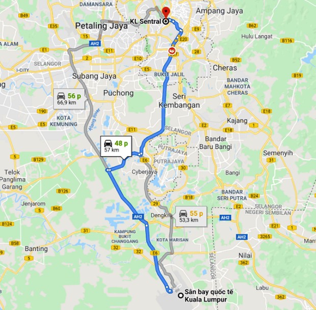 di chuyển từ s&acirc;n bay Kuala Lumpur về th&agrave;nh phố