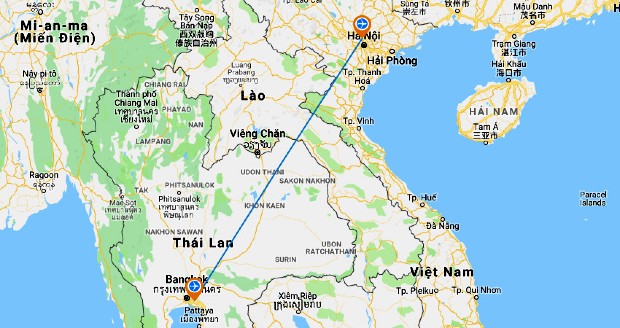 Thời gian bay từ Bangkok về H&agrave; Nội