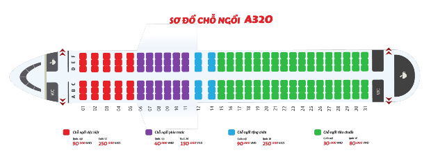 sơ đồ chỗ ngồi m&aacute;y bayVietjet Air
