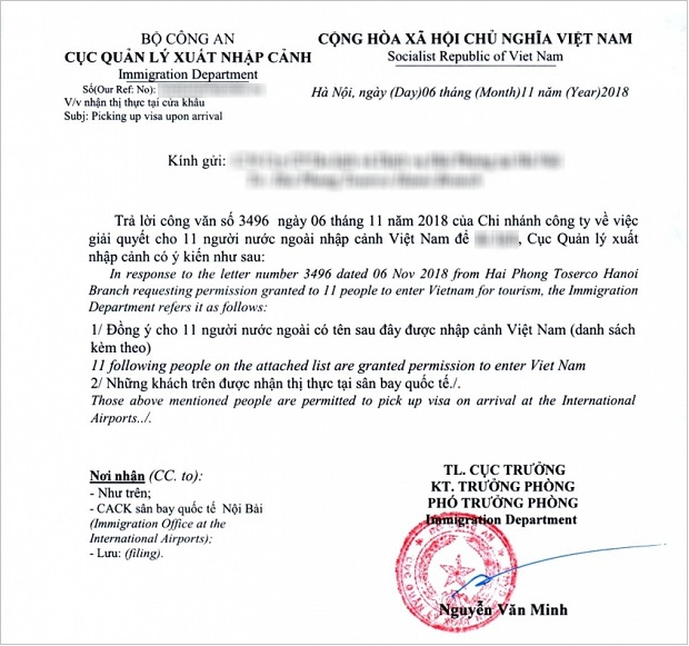 công văn nhập cảnh việt nam