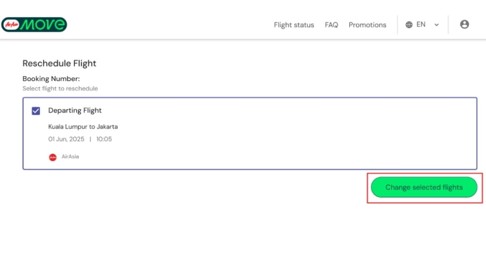 Giao diện đổi v&eacute; tr&ecirc;n website AirAsia