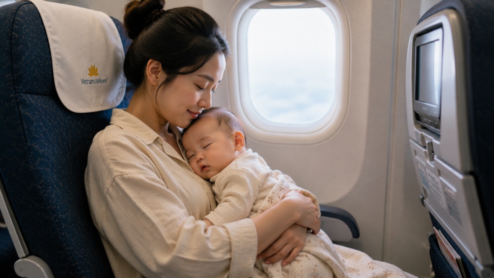 Kinh nghiệm đi m&aacute;y bay với trẻ nhỏ gi&uacute;p b&eacute; ngủ ngon tr&ecirc;n chuyến bay