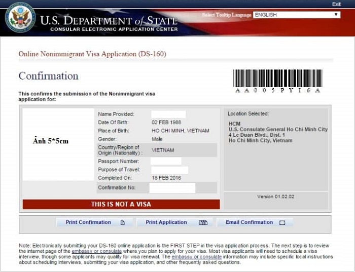 tờ khai xin visa mỹ