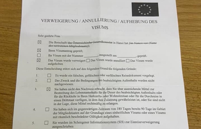 Lý do bị từ chối visa Áo visa đi áo