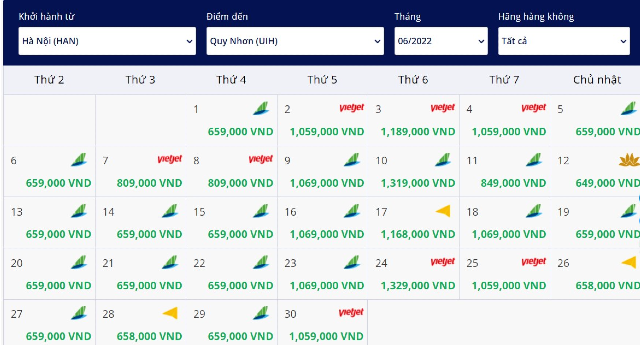 vé máy bay từ Hà Nôi đi Quy Nhơn giá rẻ