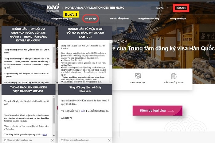 đặt lịch hẹn visa Hàn