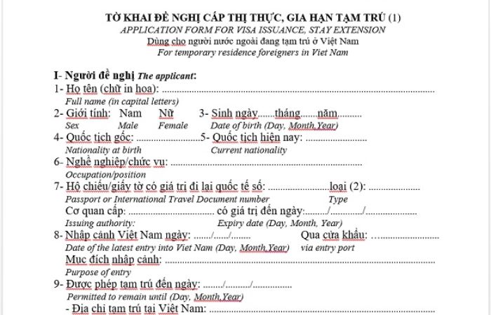 Tờ khai đề nghị cấp visa