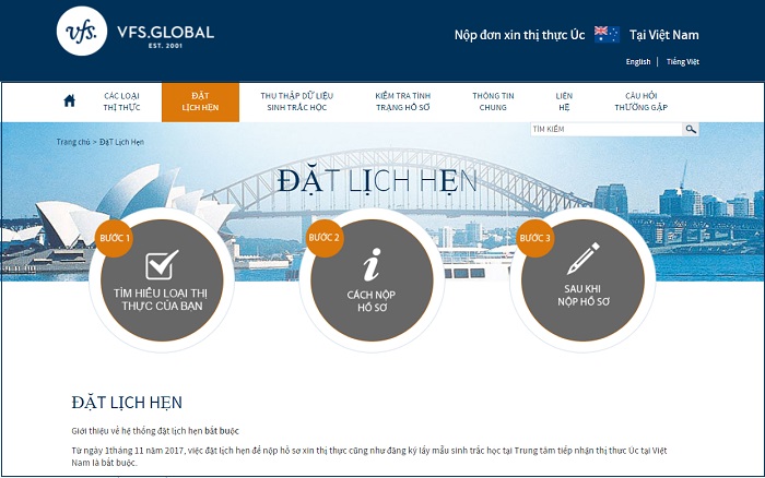 Đặt lịch hẹn xin visa &Uacute;c