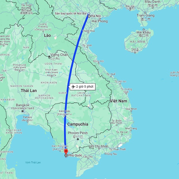 Thời gian bay từ Hà Nội đến Phú Quốc