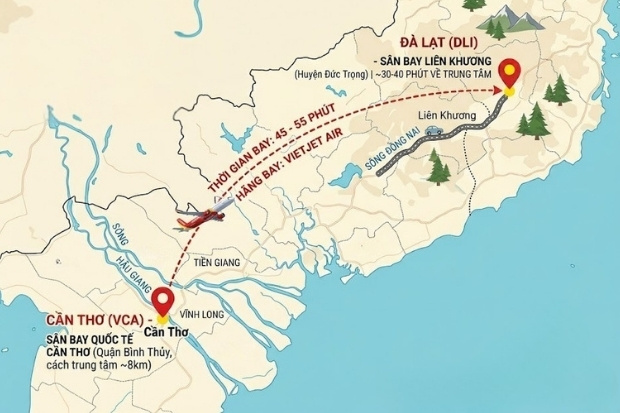 Th&ocirc;ng tin chặng bay từ&nbsp;Cần Thơ đi Đ&agrave; Lạt