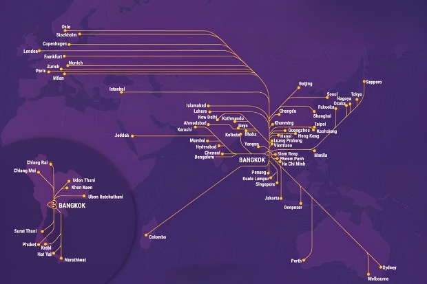Mạng lưới đường bay của v&eacute; m&aacute;y bay Thai Smile