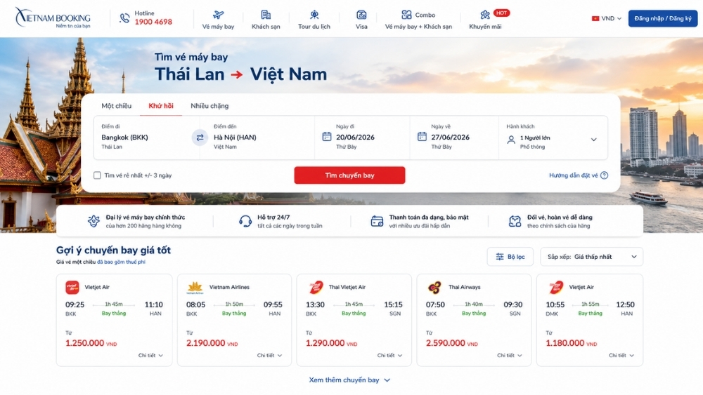 gi&aacute; v&eacute; Th&aacute;i Lan về Việt Nam