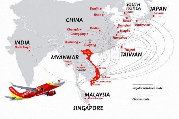 Vietjet Air l&agrave; h&atilde;ng h&agrave;ng kh&ocirc;ng thế hệ mới với mạng lưới bay rộng khắp