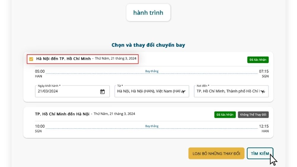 Thao t&aacute;c đổi v&eacute; thực hiện tr&ecirc;n website
