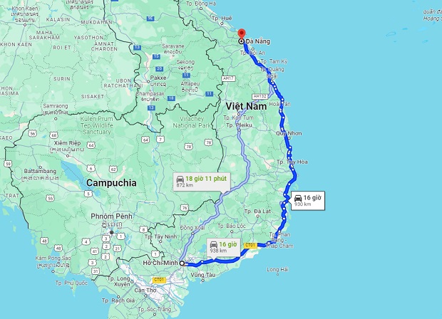 Khoảng cách từ TpHCM đến Đà Nẵng