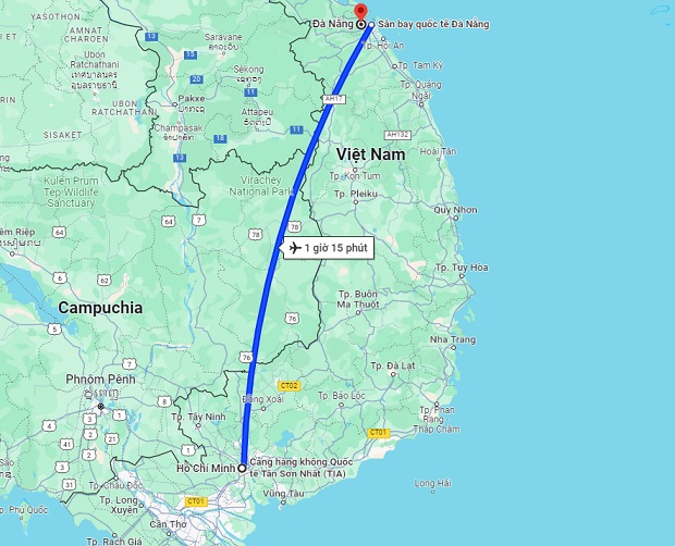 Thời gian bay từ TpHCM đến Đà Nẵng