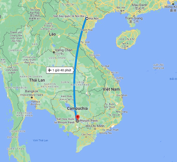 Thời gian bay H&agrave; Nội Phnom Penh