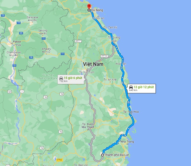 Khoảng c&aacute;ch từ Đ&agrave; Lạt đến Đ&agrave; Nẵng