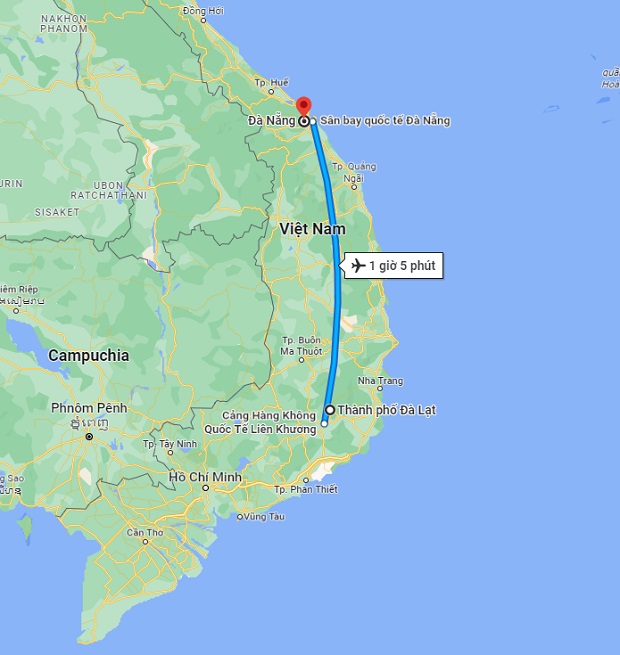 Thời gian bay từ Đ&agrave; Lạt đi Đ&agrave; Nẵng