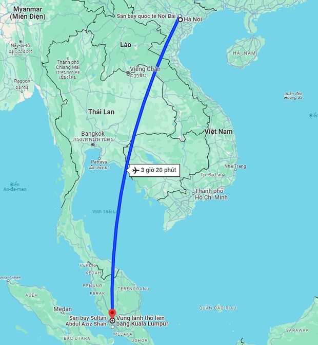 Thời gian bay từ Hà Nội đến Kuala Lumpur