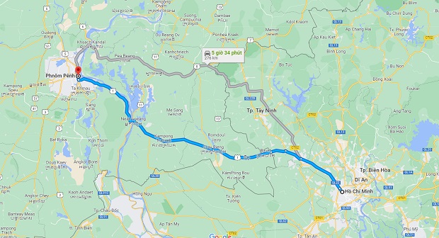 khoảng c&aacute;ch từ S&agrave;i G&ograve;n đi Phnom Penh