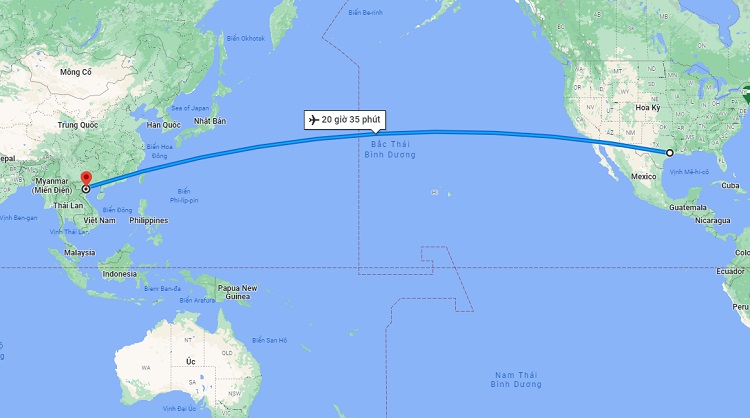 Thời gian bay từ Texas về Việt Nam