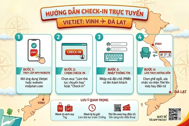 Sử dụng v&eacute; m&aacute;y bay Vietjet Vinh Đ&agrave; Lạt, t&iacute;nh năng check-in trực tuyến gi&uacute;p tiết kiệm thời gian