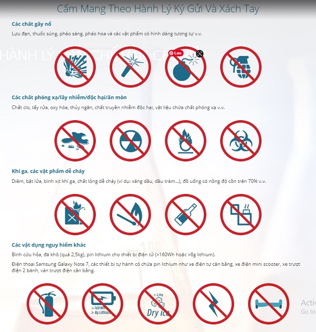 những đồ không được mang lên máy bay Vietnam Airlines