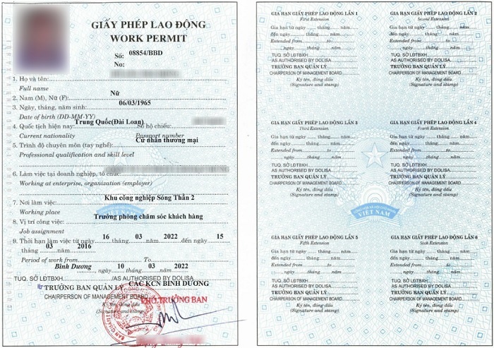Mẫu work permit cho người nước ngoài work permit cho người nước ngoài