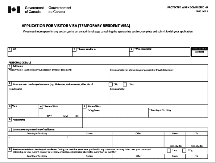 Mẫu tờ khai xin visa Canada mới nhất visa canada