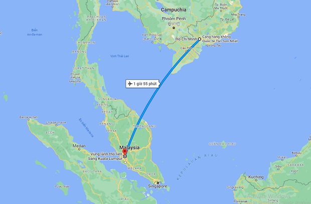 Thời gian bay từ Sài Gòn đi Kuala Lumpur