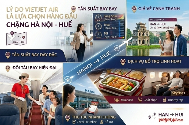 Vietjet Air người bạn đồng h&agrave;nh l&yacute; tưởng cho chặng H&agrave; Nội - Huế