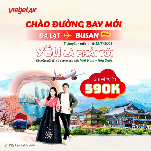vé máy bay Đà Lạt đi Busan Vietjet Air