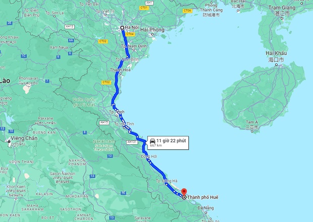 Trung tâm thành phố Huế cách Hà Nội gần 670km khoảng cách từ Hà Nội đến Huế